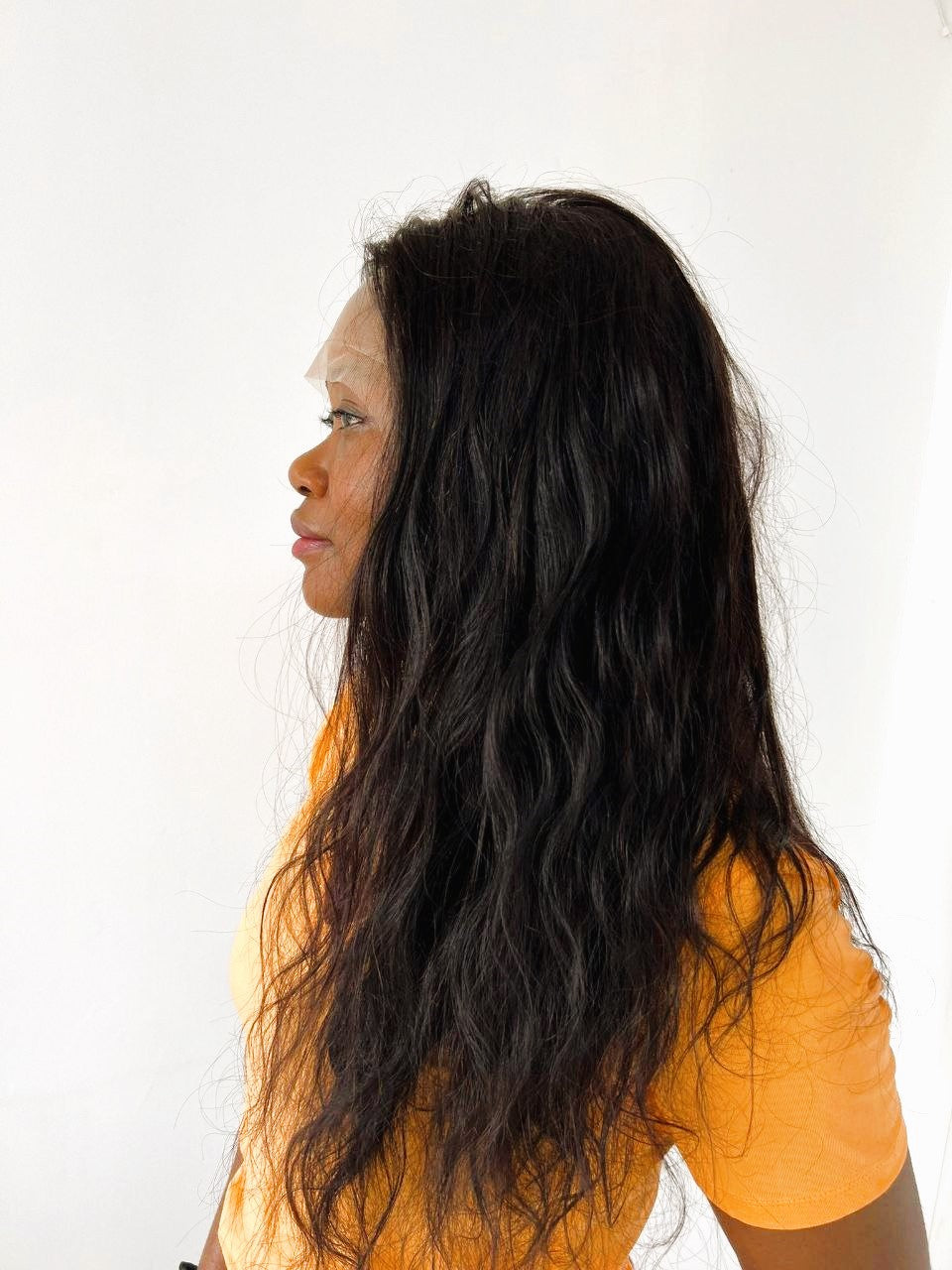 Perruque ondulée noire 26" cheveux 100% naturels - JULIA