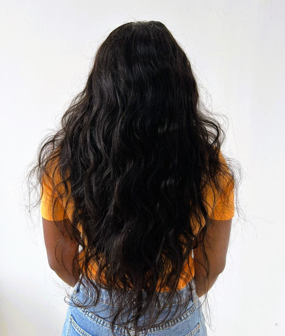 Perruque ondulée noire 32" cheveux 100% naturels - MONA